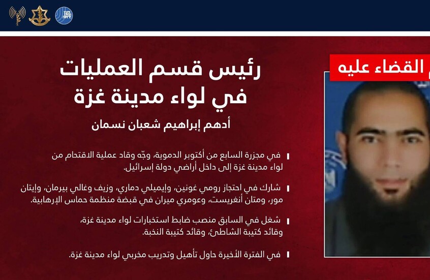جيش الاحتلال الإسرائيلي يعلن اغتيال رئيس قسم عمليات “حماس” في غزة